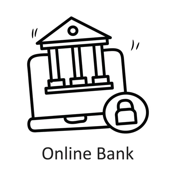 Banca Online Vettore Contorno Icona Design Illustrazione Simbolo Sicurezza Sfondo — Vettoriale Stock