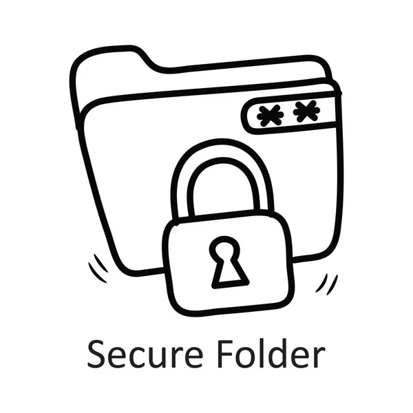 Secure Folder Vector Outline Icon Design Illustration Security Symbol White — Stock Vector