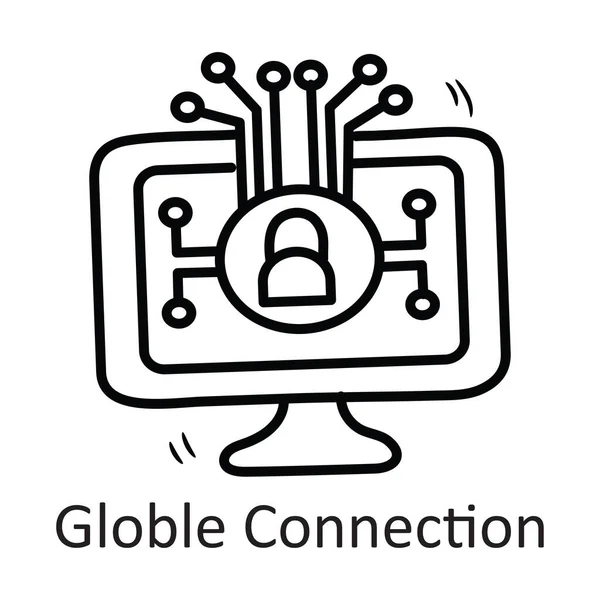 Global Conexão Vetor Esboço Icon Design Ilustração Símbolo Segurança Fundo — Vetor de Stock