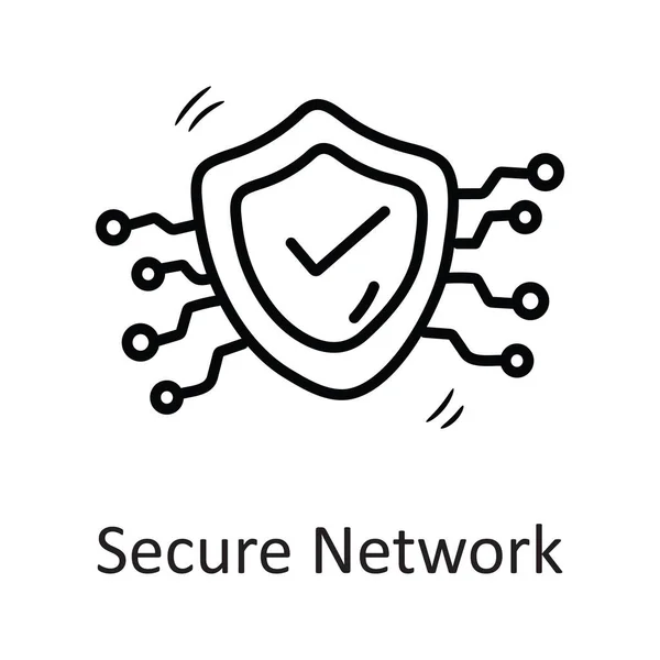 Secure Network Vector Outline Icon Design Illustration Security Symbol White — Stock Vector