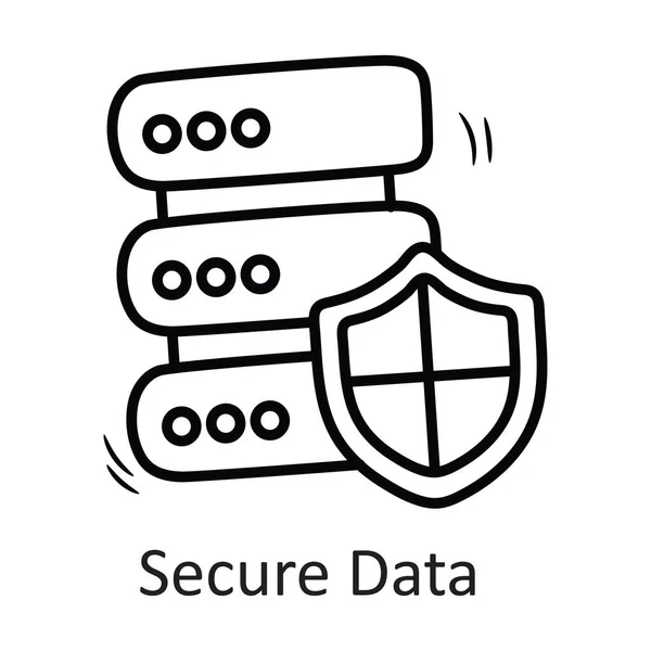 Beveiligde Data Vector Outline Icon Ontwerp Illustratie Veiligheidssymbool Witte Achtergrond — Stockvector