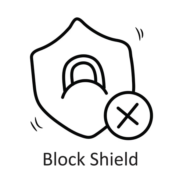 Blokk Pajzs Vektor Vázlat Ikon Tervezés Illusztráció Biztonsági Szimbólum Fehér — Stock Vector