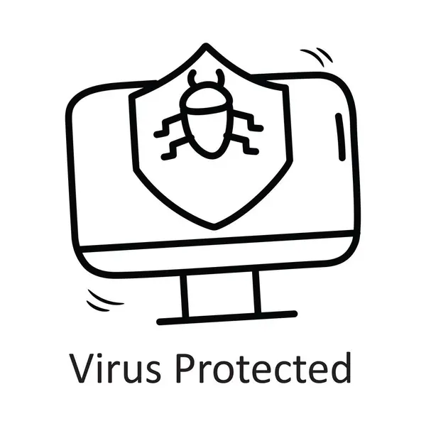 Esquema Vector Protegido Por Virus Icono Ilustración Diseño Símbolo Seguridad — Archivo Imágenes Vectoriales