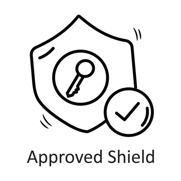Goedgekeurde Shield Vector Outline Icon Ontwerp Illustratie Veiligheidssymbool Witte Achtergrond — Stockvector