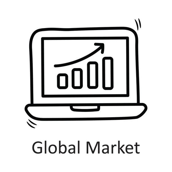 Globális Piaci Vektor Vázlat Ikon Design Illusztráció Irodaszer Szimbólum Fehér — Stock Vector