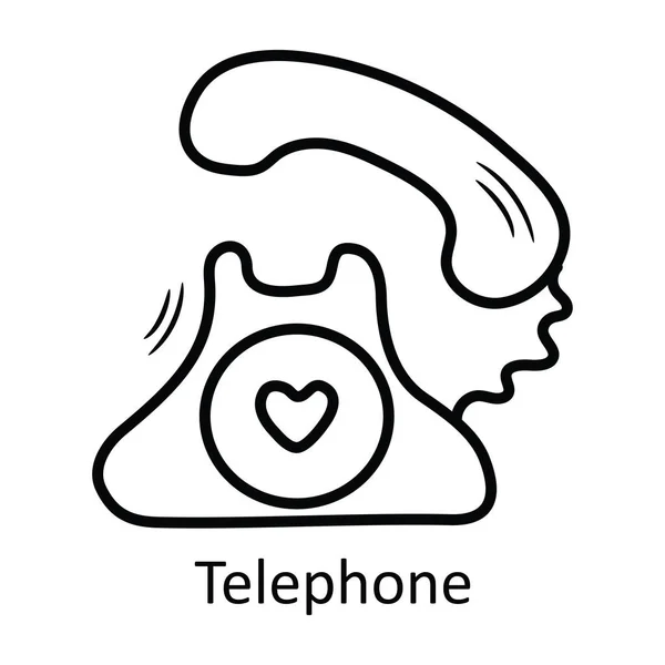 Telephone Vector Outline Hand Draw Icon Design Illustration Valentine Symbol — Stock Vector