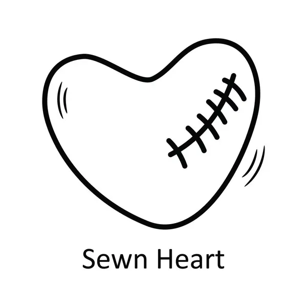 Ραμμένη Καρδιά Διάνυσμα Περίγραμμα Χέρι Κλήρωση Εικόνα Σχεδιασμό Valentine Σύμβολο — Διανυσματικό Αρχείο