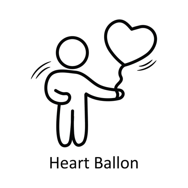 Serce Balon Wektor Zarys Ręka Rysować Ikona Projekt Ilustracja Valentine — Wektor stockowy