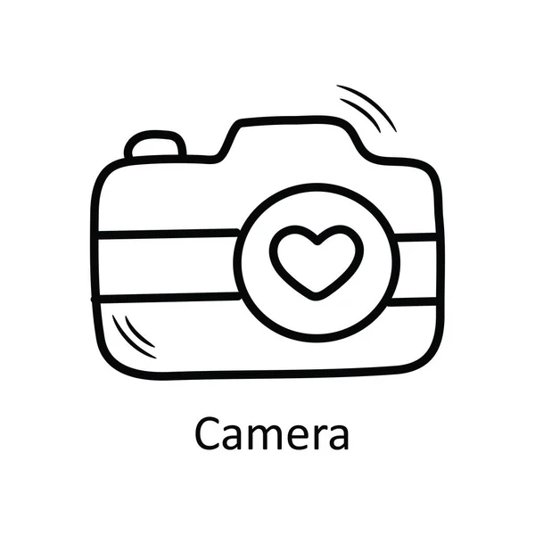 Εικόνα Σχεδίασης Εικονιδίου Διανυσματικού Περιγράμματος Κάμερας Valentine Σύμβολο Λευκό Φόντο — Διανυσματικό Αρχείο