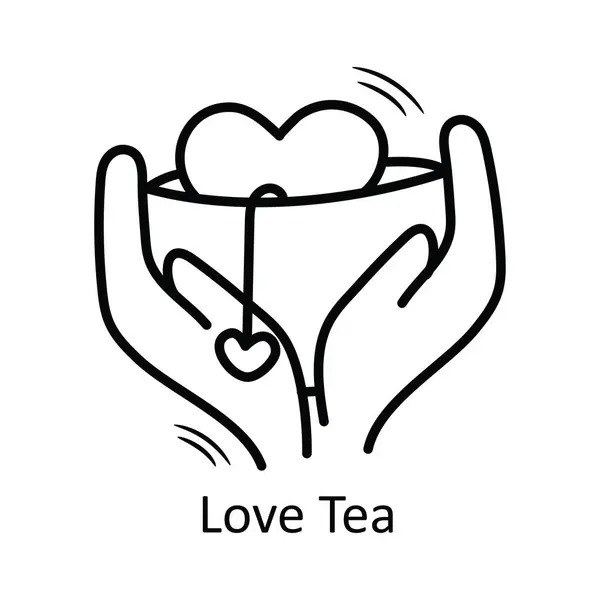 愛茶ベクターのアウトラインハンドドローアイコンデザインイラスト ホワイトバックグラウンドのバレンタインシンボル Eps 10ファイル — ストックベクタ