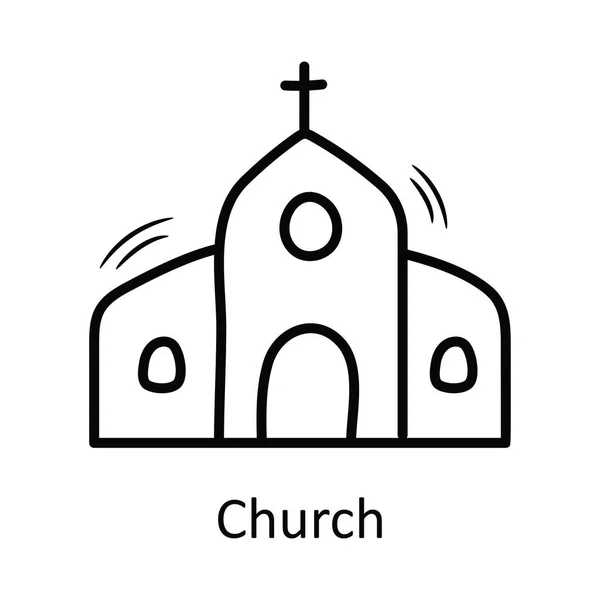 Dibujo Manual Contorno Vector Iglesia Icono Ilustración Diseño Símbolo San — Vector de stock