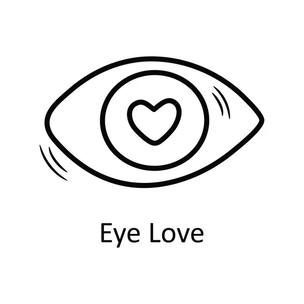 Eye Love Vektor Kontur Hand Rita Ikonen Design Illustration Valentine — Stock vektor