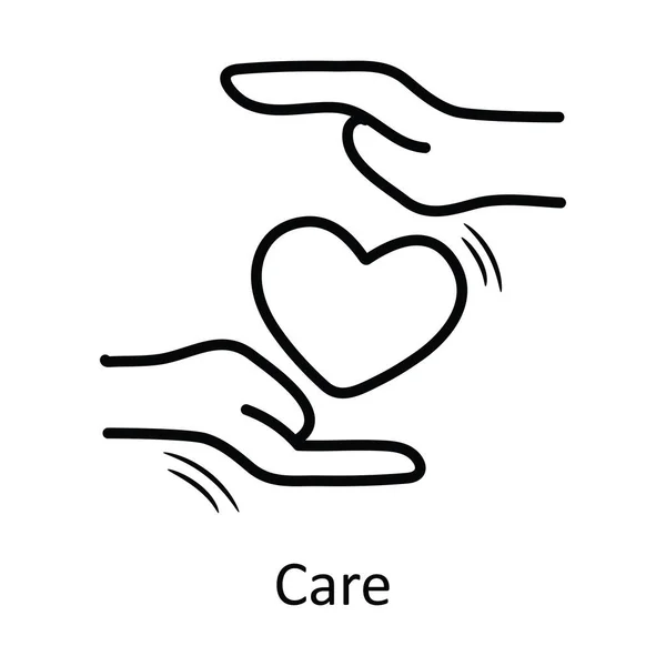 Care Διάνυσμα Περίγραμμα Χέρι Σχέδιο Εικονίδιο Σχέδιο Valentine Σύμβολο Λευκό — Διανυσματικό Αρχείο