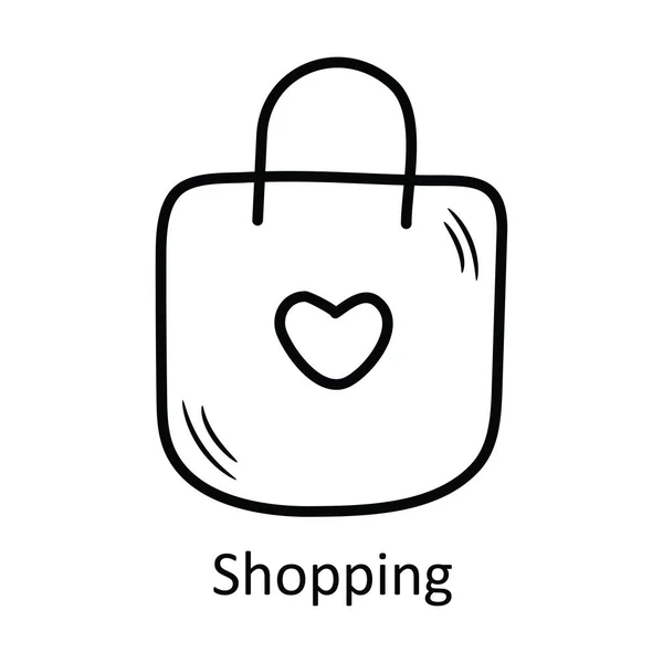 ショッピングベクトルアウトラインハンドドローアイコンデザインイラスト ホワイトバックグラウンドのバレンタインシンボル Eps 10ファイル — ストックベクタ