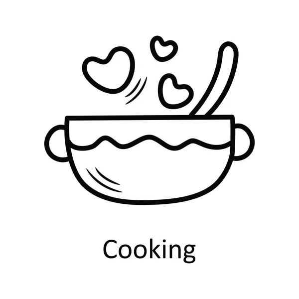 Μαγείρεμα Διάνυσμα Περίγραμμα Χέρι Κλήρωση Εικόνα Σχέδιο Valentine Σύμβολο Λευκό — Διανυσματικό Αρχείο