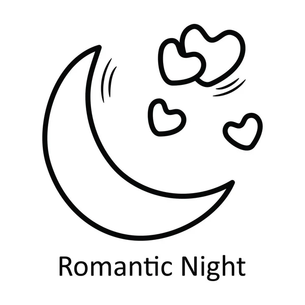 ロマンチックなナイトベクトルアウトラインハンドドローアイコンデザインイラスト ホワイトバックグラウンドのバレンタインシンボル Eps 10ファイル — ストックベクタ