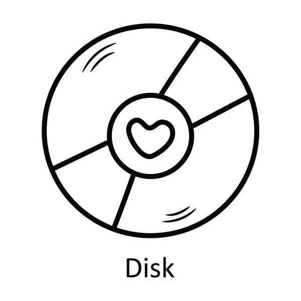 Disk Vector Outline Hand Draw Icon Design Illustration Valentine Symbol — Stock Vector