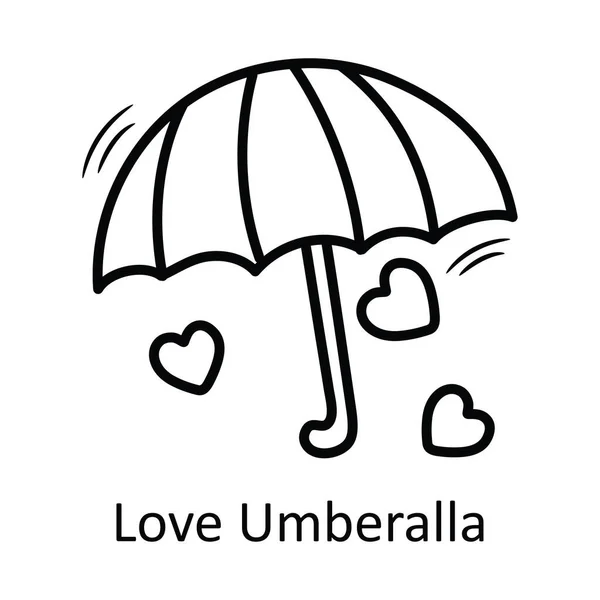 Love Umbrella Vector Outline Hand Draw Icon Design Illustration Valentine — Stock Vector