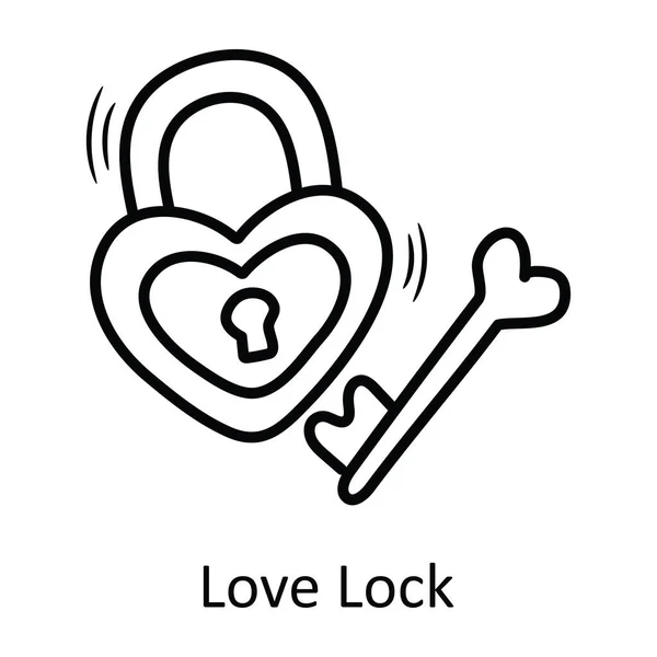 Love Lock Vector Outline Hand Draw Icon Design Illustration Valentine — Stock Vector