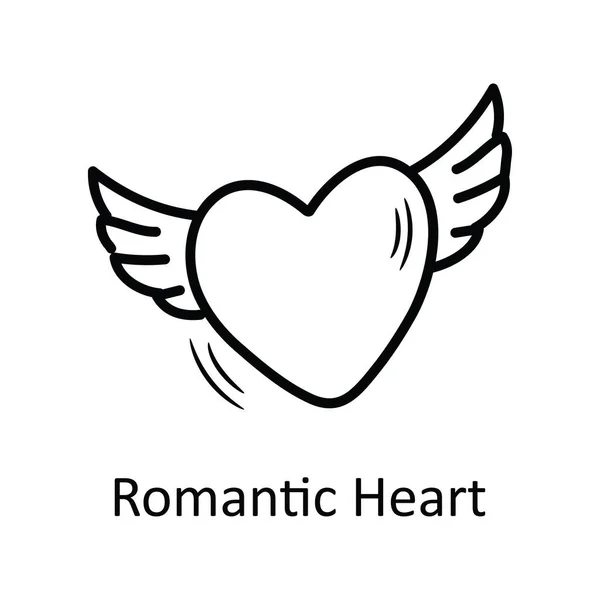Romantic Heart Διάνυσμα Περίγραμμα Χέρι Κλήρωση Εικόνα Σχεδιασμό Valentine Σύμβολο — Διανυσματικό Αρχείο