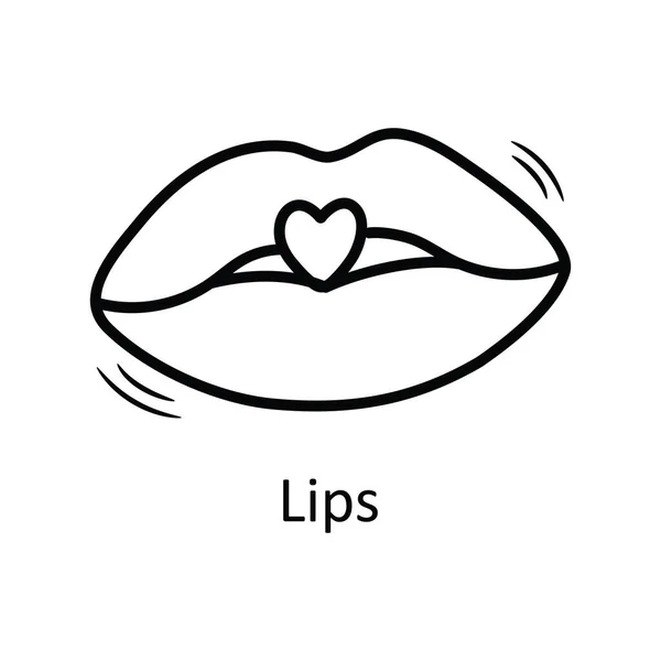 Χείλη Διανυσματικό Περίγραμμα Χέρι Κλήρωση Εικόνα Σχέδιο Valentine Σύμβολο Λευκό — Διανυσματικό Αρχείο