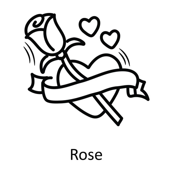 Rose Vektor Kontur Hand Rita Ikonen Design Illustration Valentine Symbol — Stock vektor