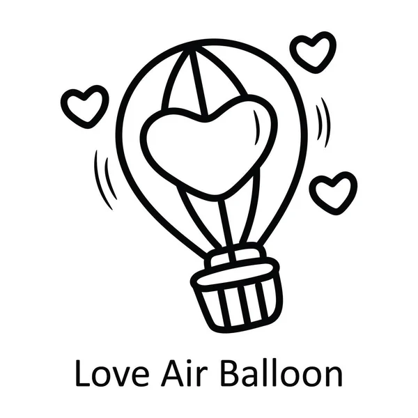 Love Air Balloon Διάνυσμα Περίγραμμα Χέρι Κλήρωση Εικόνα Σχεδιασμό Valentine — Διανυσματικό Αρχείο