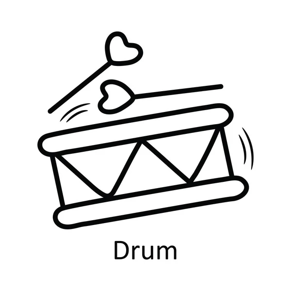 Drum Διάνυσμα Περίγραμμα Χέρι Κλήρωση Εικόνα Σχεδιασμό Valentine Σύμβολο Λευκό — Διανυσματικό Αρχείο