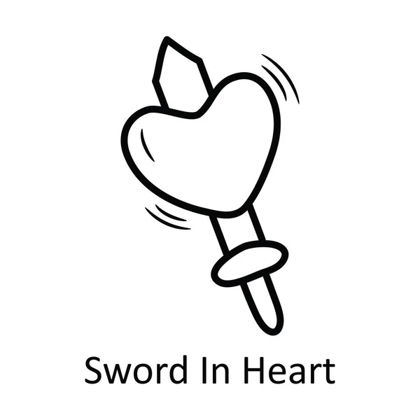 Espada Corazón Esquema Vectorial Mano Dibujar Icono Diseño Ilustración Símbolo — Vector de stock