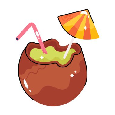 Hindistan cevizi suyu karalama vektörü renkli çıkartma. EPS 10 dosyası