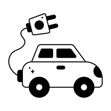 Elektrikli araba karalama vektörü Katı Etiket. EPS 10 dosyası