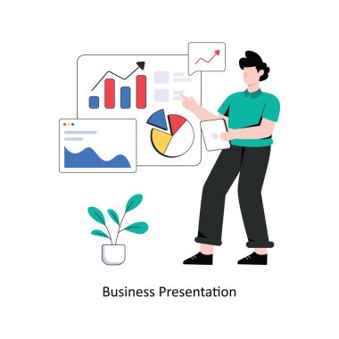 Business Presentation düz stil tasarım vektör çizimi. hisse illüstrasyonu