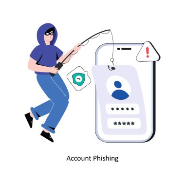 Hesap Phishing Düz Biçim Tasarım Vektörü illüstrasyonu. Stok illüstrasyonu 