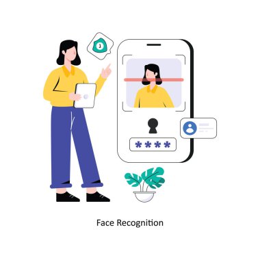 Yüz Tanıma Düz Biçim Tasarım Vektörü illüstrasyonu. Stok illüstrasyonu 