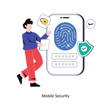 Mobil Güvenlik Düz Biçim Tasarım Vektörü illüstrasyonu. Stok illüstrasyonu 