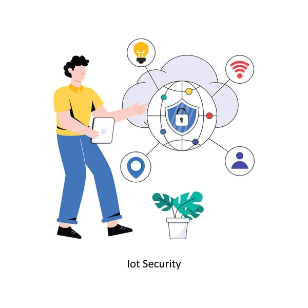 IOT Güvenlik Düz Biçim Tasarım Vektörü çizimi. Stok illüstrasyonu 
