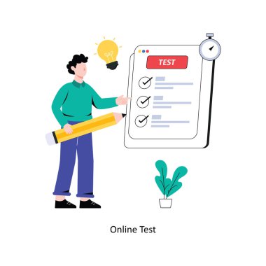 Çevrimiçi Test düz stil tasarım vektör çizimi. hisse illüstrasyonu