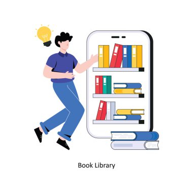 Kitap Kütüphanesi düz tasarım vektör çizimi. hisse illüstrasyonu