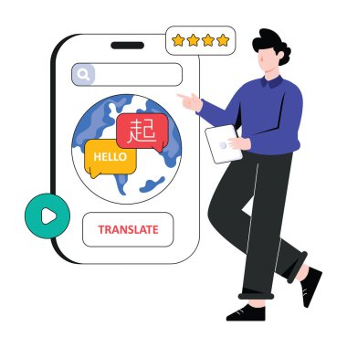 Çeviri Uygulaması düz stil tasarım vektör çizimi. hisse illüstrasyonu