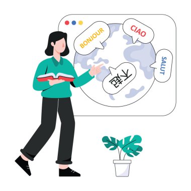 Dil Yorumlayıcısı düz stil tasarım vektör çizimi. hisse illüstrasyonu