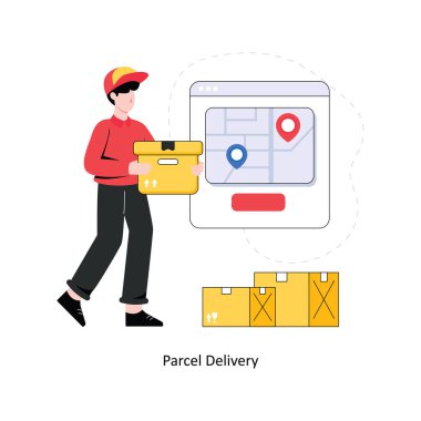 Paket Teslimatı Düz Biçim Tasarım Vektörü illüstrasyonu. Stok illüstrasyonu