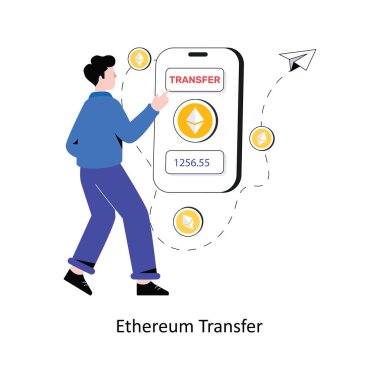 Ethereum Transfer düz stil tasarım vektör çizimi. hisse illüstrasyonu