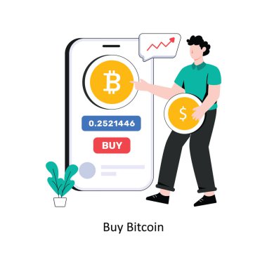 Bitcoin düz tasarım vektör çizimi alın. hisse illüstrasyonu