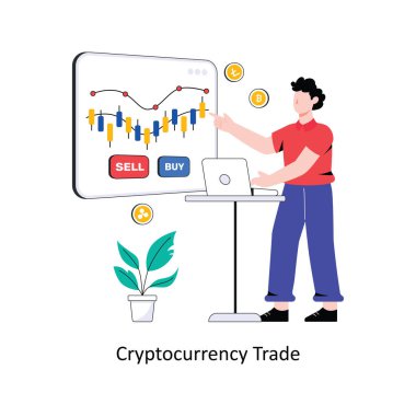 Kripto para birimi Ticaret düz stil tasarım vektör çizimi. hisse illüstrasyonu