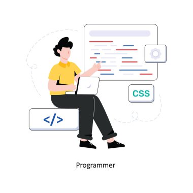 Programcı düz stil tasarım vektör çizimi. hisse illüstrasyonu