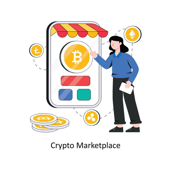 Crypto Marketplace Design Estilo Plano Ilustração Vetorial Ilustração Estoque —  Vetores de Stock