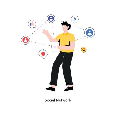 Sosyal Ağ düz tasarım vektör çizimi. hisse illüstrasyonu