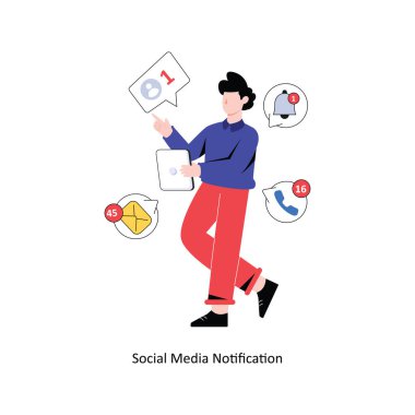 Sosyal Medya Bildirimi düz stil tasarım vektör çizimi. hisse illüstrasyonu
