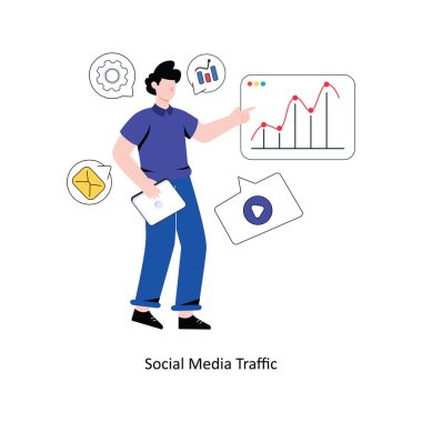 Sosyal medya trafiği düz stil tasarım vektör çizimi. hisse illüstrasyonu