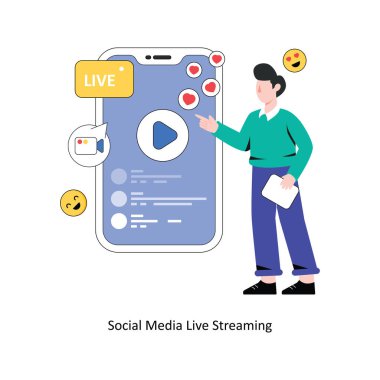 Sosyal Medya Canlı Yayını düz stil tasarım vektör illüstrasyonu. hisse illüstrasyonu
